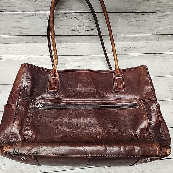 VTG FOSSIL Reissue Whiskey Brown/Cognac Leather Handbag Tote👜 Laptop Bag - Picture 1 of 16